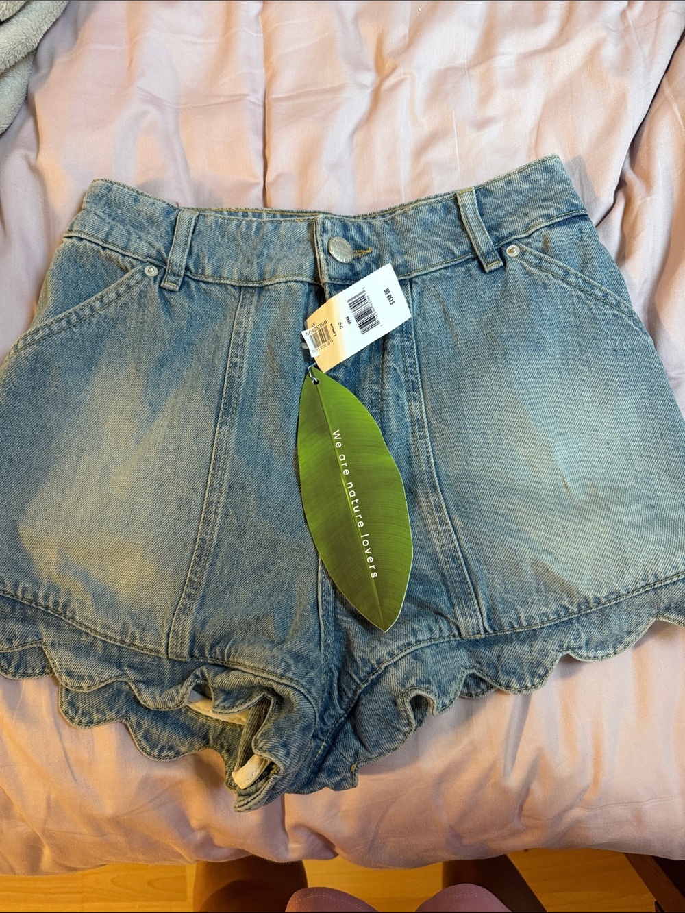 FARM Rio Light Blue Denim Scalloped-Hem Shorts - Picture 1 of 4